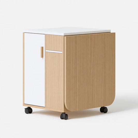 Mobilna wyspa kuchenna, o nowoczesnej formie, składana konstrukcja, kółka transportowe, kolor: szary